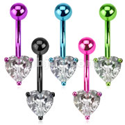 Neon Color Plated Over 316L Surgical Steel Heart Prong Set Belly Ring