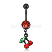 Black Titanium Anodized Over 316L Surgical Steel Multi Gem Cherry Navel Ring