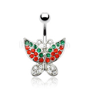 316L Surgical Steel Multi Paved CZ Butterfly Navel Ring
