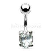 316L Surgical Steel Navel Ring with Oval Shaped CZ