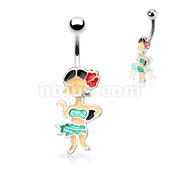 Navel Ring w/ Dangling Hula Girl