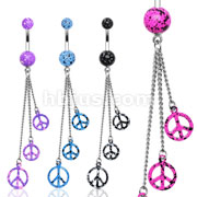 80 Pcs of Assorted Color 316L Surgical Steel Navel Ring with Lava UV Splatter Balls and Triple Dangle Splatter Peace Signs