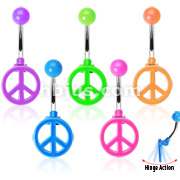 316L Surgical Steel Navel with Moving Hinged and Neon Colored Peace Sign