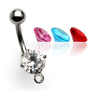 Navel Rings with Prong set Round CZ and O-ring for add on Charms