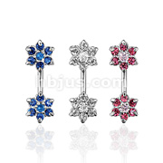 Navel Ring w/ Double CZ Flowers