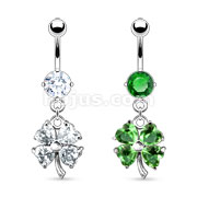 Shamrock [Four Leaf Clover] Navel Ring Dangle with CZ