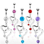 50PC Romantic Style Fancy Navel with Double Heart Dangle Package