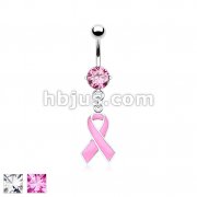 316L Surgical Stainless Steel w/Prong set CZ Navel Rings with 