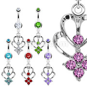 60 Pcs of Assorted Color 316L Press Fit Jeweled Navel Ring with Multi Gem Shrine Dangle