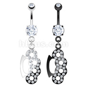 316L Surgical Steel Navel Ring with Pave Gemmed Brass Knuckle Charm