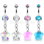 316L Surgical Steel Crystal Ray Prism Flower Navel Ring