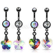 80 Pcs of Assorted Color 316L Surgical Steel Crystal Ray Prism Flower & Heart Navel Ring