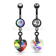 Black IP Surgical Steel Crystal Ray Prism Heart Navel Ring