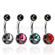 316L Surgical Steel Navel Rings with Multiple Studded CZ Titanium Anodized Balls