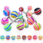 160 Pcs Assorted 316L Surgical Stainless Steel Navel Rings with UV 2-Color Marble Swirl Balls
