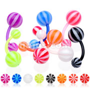 160PC Flexible Navel Ring with Candy Stripe Ball Pack