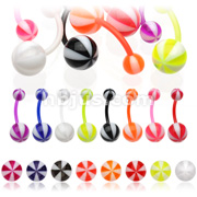 Bio-Flex Navel Rings with UV Beach Ball Striped Balls