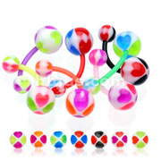 140 Pcs Assorted BioFlex Navel Rings with UV Heart Balls