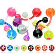 160 Pcs Assorted BioFlex Navel Rings with UV Glitter Star Balls
