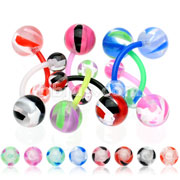 160 Pcs Assorted BioFlex Navel Rings with Marble Glass Look UV Balls