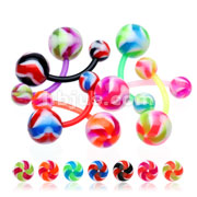 140 Pcs Assorted BioFlex Navel Rings with UV Pin Wheel Balls
