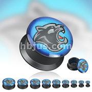 Black Acrylic Double Flare Flat Screw Fit Plug with 'Thundercat' Print 