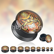 Black Acrylic Double Flare Flat Screw Fit Plug with 'Cannibal' Print 