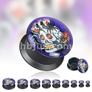 Black Acrylic Double Flat Flare Screw Fit Plug with 'Smokin' Aces' Print 