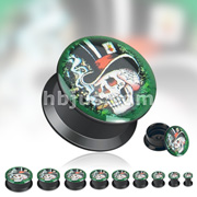 Black Acrylic Double Flat Flare Screw Fit Plug with 'Magical Death' Print 