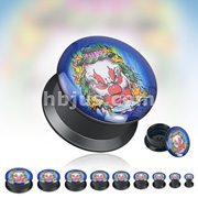 Black Acrylic Double Flare Flat Screw Fit Plug with 'Blue Insanity' Print 