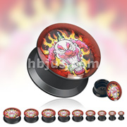 Black Acrylic Double Flare Flat Screw Fit Plug with 'Wicked Inferno' Print 