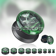 Black Acrylic Double Flat Flare Screw Fit Plug with 'Forbidden Rapture' Print 
