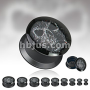 Black Acrylic Double Flare Flat Screw Fit Plug with 'Phantom' Print 