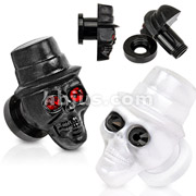 All Acrylic Solid Gambler Top Hat Skull with CZ Eyes Screw Fit Plug