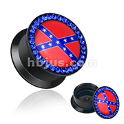 Rebel Flag with Blue Gemmed Rim Screw Fit Flat Flared Stash Acrylic Plug