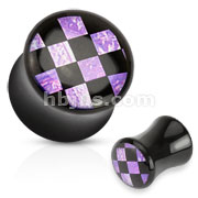 Black Acrylic Checkered Inlay Double Flared Plug 