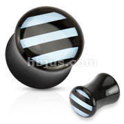 Black Acrylic Striped Inlay Double Flared Plug 
