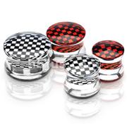 Checkered Center Inlay Clear Acrylic Double Flared Saddle Plug