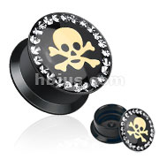 Black Acrylic Pirate Skull with Clear Gemmed Rim Screw Fit Stash Plug
