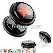 Clear Epoxy Dome Logo Top Black Acrylic Fake Plug with O-Rings