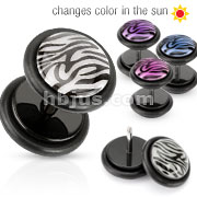 Black Acrylic Fake Plug with Glow in the Sun Tiger Print Dome Top with O-Ring