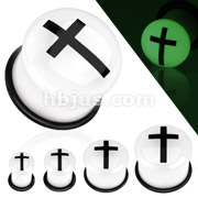 Glow in the Dark Cross Logo Inlay Dome Top Single Flared Acrylic Plug with O-Ring