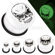 Glow in the Dark Skull Logo Inlay Dome Top Single Flared Acrylic Plug with O-Ring