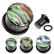 Iridescent Shell Inlay Dome Top Single Flared Acrylic Plug with O-Ring