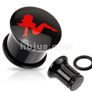 Red Sexy Woman Logo Inlay Dome Top Single Flared Acrylic Plug with O-Ring