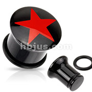 Red Punk Star Logo Inlay Dome Top Single Flared Acrylic Plug with O-Ring