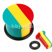 All UV Jamaican Rasta Stripe Single Flared Top Hat Plug with O-Ring