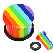 All UV Gay Pride Single Flared Top Hat Plug with O-Ring