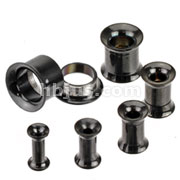 120 Pcs of Assorted Small Size Blackline Titanium Anodized Over 316L Surgical Steel Double Flared Screw-Fit Tunnel Plug (8 to 00 Gauge)