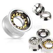 316L Surgical Steel Double Flared Screw Fit Tunnel Plug with Square Gems Enclosed Center